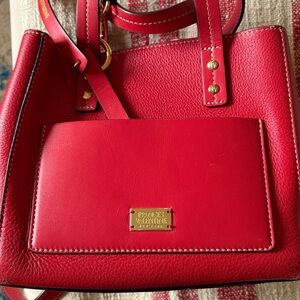 Frances Valentine Red Structured Tote/Crossbody Bag with Gold Hardware